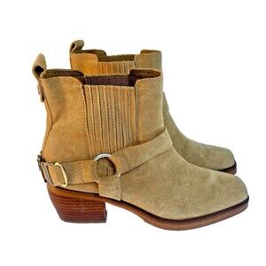 Sam Edelman Bellamie Boots Suede Harness Western Booties Camel Womens Size 6 1/2